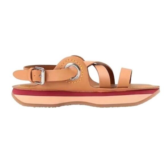 NWOT SEE BY CHLOÉ Tan Leather Ysee Chloe Crisscross Flatform Sandals Size EU 37 - Picture 4 of 11